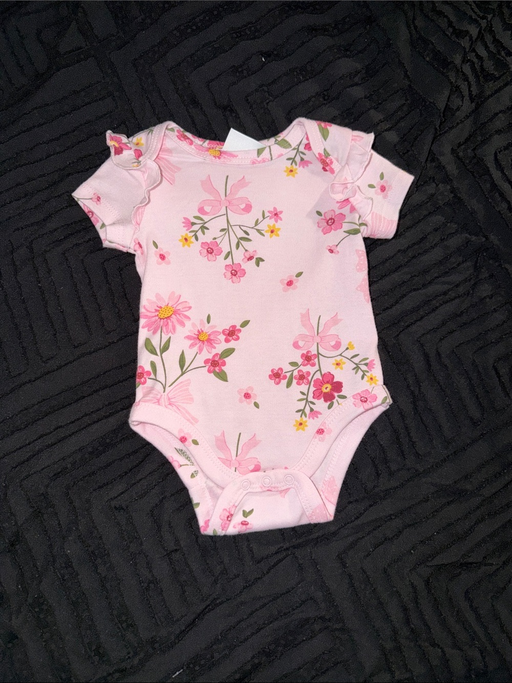 Pink Floral Ruffle-Sleeve Baby Bodysuit